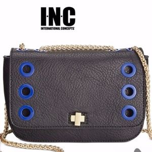 INC International Concepts Korra Black & Blue Grommet Shoulder Crossbody Bag NW